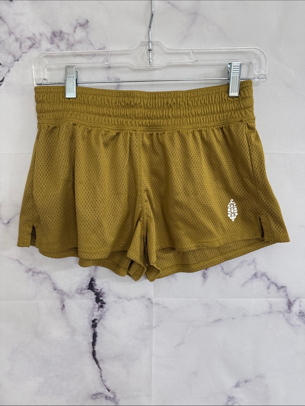 Free people, movement, olive gold mesh, running shorts, size XS